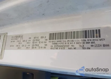 2017 Ram Promaster 1500 Low Roof 136 Wb from USA, damaged, VIN 3C6TRVAG4HE523107